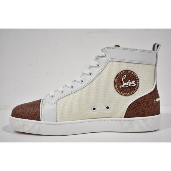Christian Louboutin Mens Louis SB22 Flat White Brown Bowl High Top Sneaker 42 9 - Picture 6 of 9